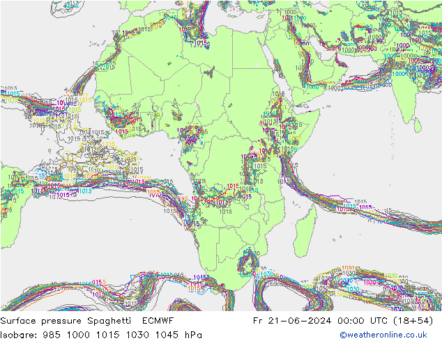 Surface pressure Spaghetti ECMWF Fr 21.06.2024 00 UTC