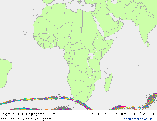 Height 500 hPa Spaghetti ECMWF Pá 21.06.2024 06 UTC