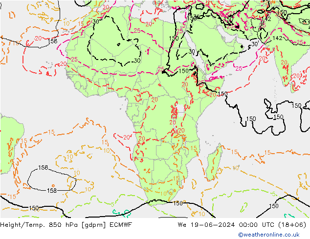 Height/Temp. 850 hPa ECMWF We 19.06.2024 00 UTC