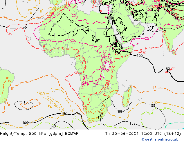 Yükseklik/Sıc. 850 hPa ECMWF Per 20.06.2024 12 UTC