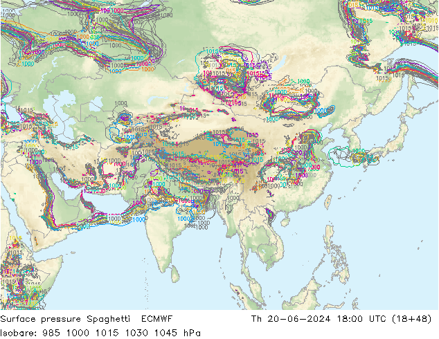 Surface pressure Spaghetti ECMWF Th 20.06.2024 18 UTC