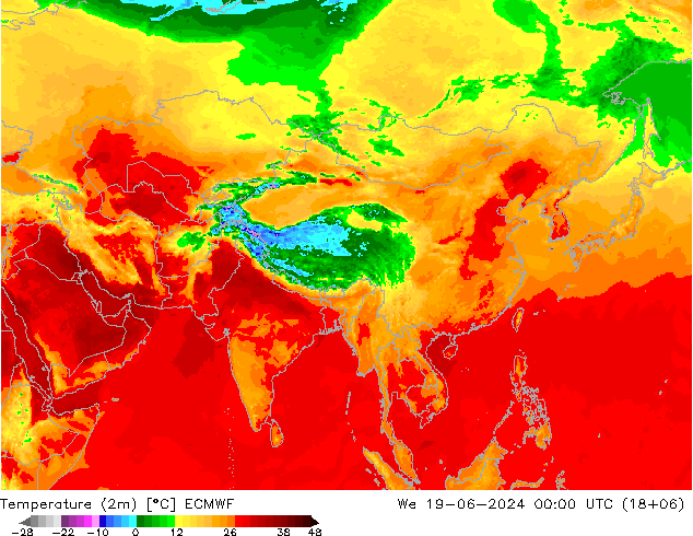 Temperature (2m) ECMWF We 19.06.2024 00 UTC