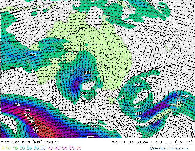 Wind 925 hPa ECMWF wo 19.06.2024 12 UTC