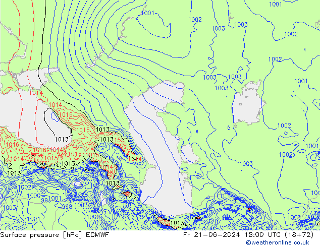 Yer basıncı ECMWF Cu 21.06.2024 18 UTC