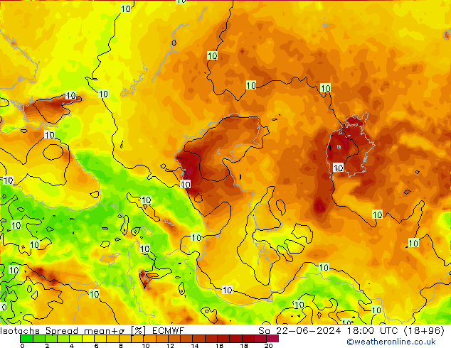 Isotachs Spread ECMWF sam 22.06.2024 18 UTC