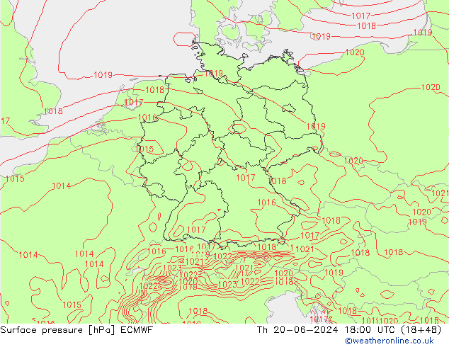 Surface pressure ECMWF Th 20.06.2024 18 UTC