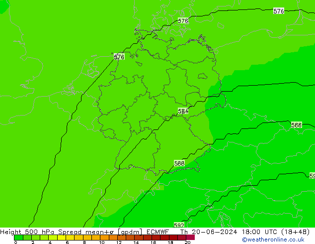 Height 500 hPa Spread ECMWF Do 20.06.2024 18 UTC