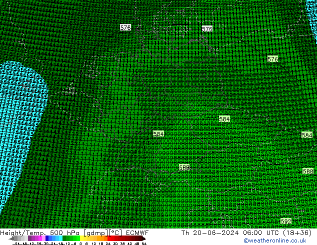 Height/Temp. 500 hPa ECMWF Čt 20.06.2024 06 UTC