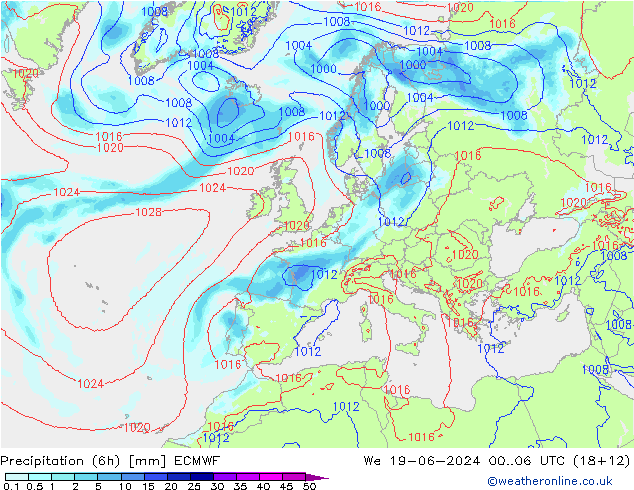 Precipitação (6h) ECMWF Qua 19.06.2024 06 UTC