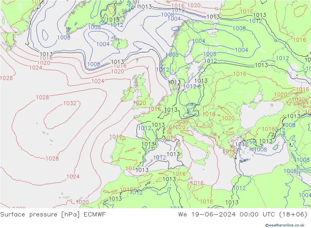 Presión superficial ECMWF mié 19.06.2024 00 UTC