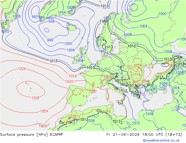 приземное давление ECMWF пт 21.06.2024 18 UTC