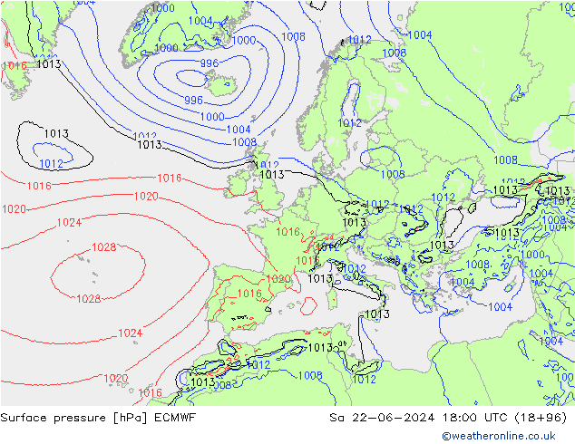 Pressione al suolo ECMWF sab 22.06.2024 18 UTC