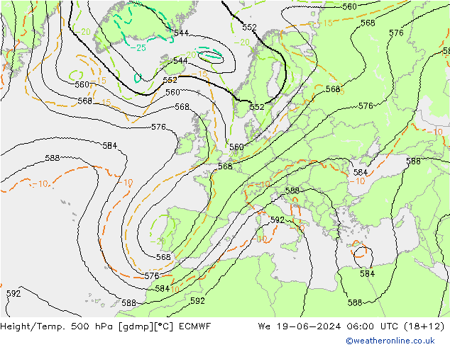 Yükseklik/Sıc. 500 hPa ECMWF Çar 19.06.2024 06 UTC