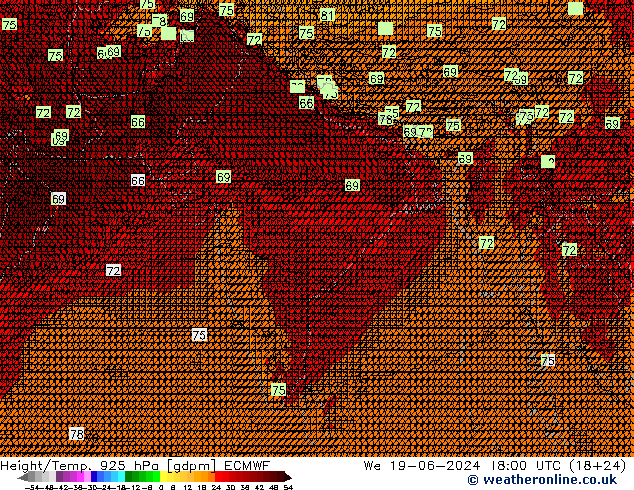 Height/Temp. 925 гПа ECMWF ср 19.06.2024 18 UTC