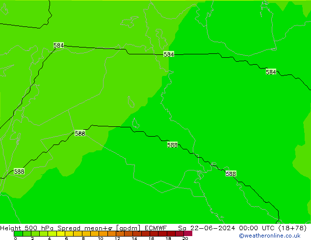 Height 500 hPa Spread ECMWF Sa 22.06.2024 00 UTC