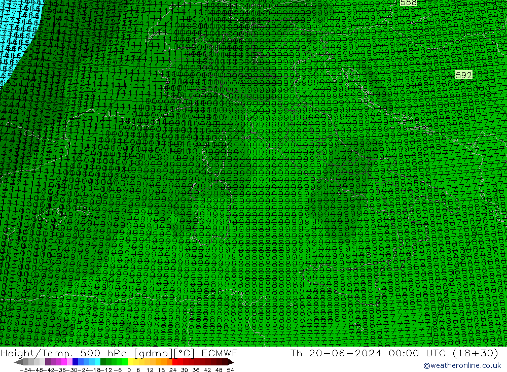 Height/Temp. 500 hPa ECMWF Qui 20.06.2024 00 UTC