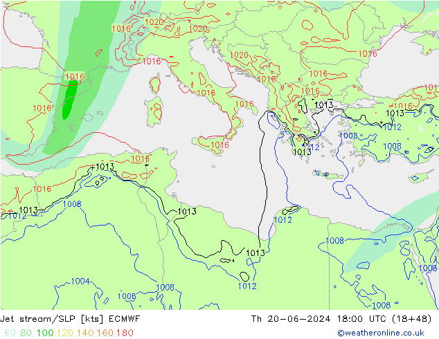 Jet stream/SLP ECMWF Čt 20.06.2024 18 UTC