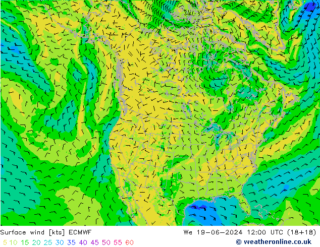 Rüzgar 10 m ECMWF Çar 19.06.2024 12 UTC