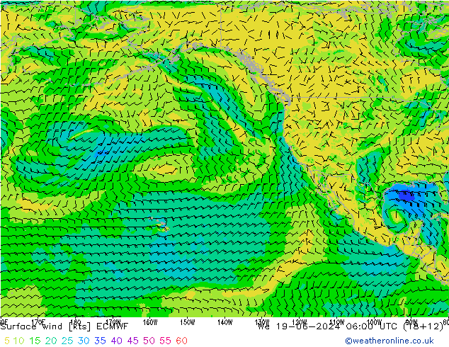 Viento 10 m ECMWF mié 19.06.2024 06 UTC