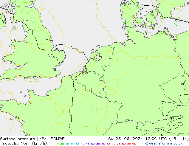 Isotachen (km/h) ECMWF So 23.06.2024 12 UTC