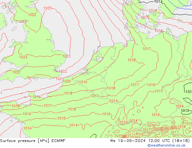Atmosférický tlak ECMWF St 19.06.2024 12 UTC