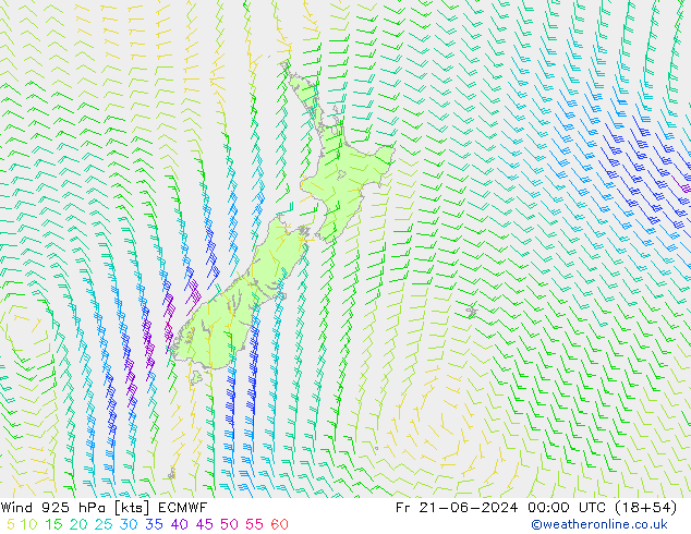 wiatr 925 hPa ECMWF pt. 21.06.2024 00 UTC