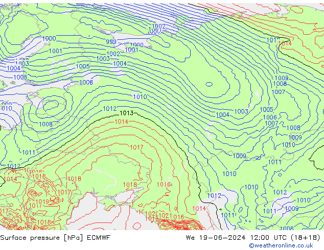 Atmosférický tlak ECMWF St 19.06.2024 12 UTC