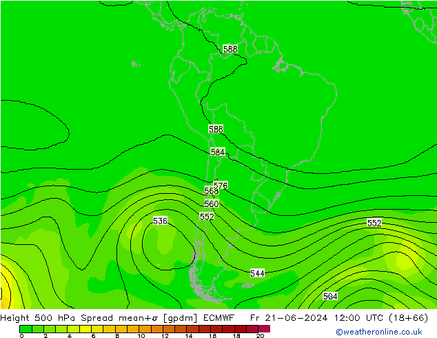 Height 500 hPa Spread ECMWF Fr 21.06.2024 12 UTC