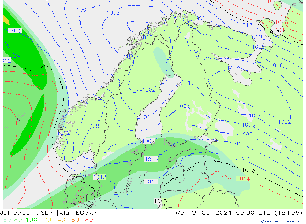 Jet stream/SLP ECMWF We 19.06.2024 00 UTC