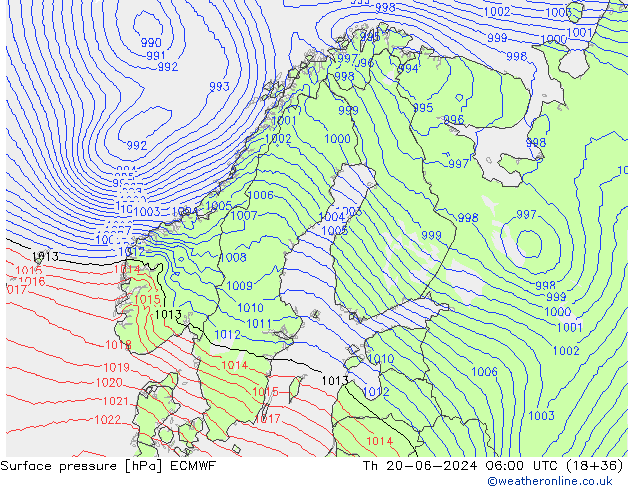 Luchtdruk (Grond) ECMWF do 20.06.2024 06 UTC