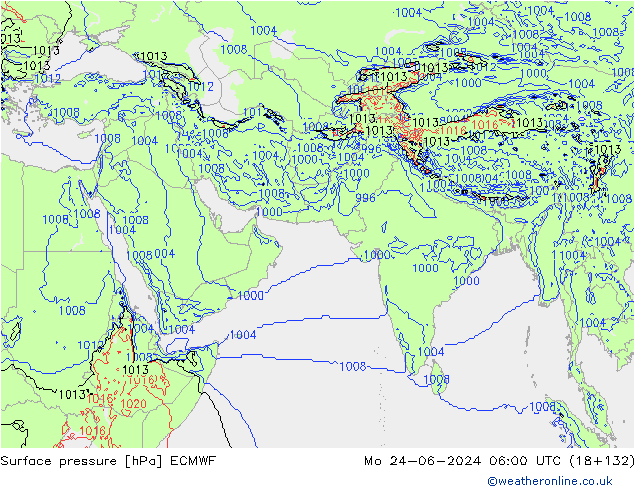 Pressione al suolo ECMWF lun 24.06.2024 06 UTC
