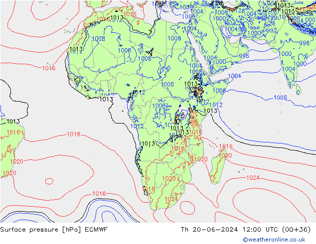 Surface pressure ECMWF Th 20.06.2024 12 UTC