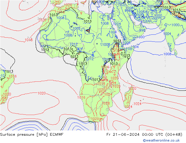 Luchtdruk (Grond) ECMWF vr 21.06.2024 00 UTC