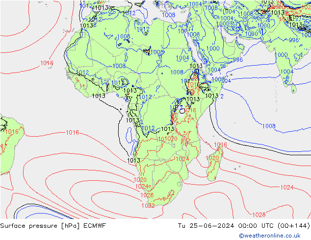 приземное давление ECMWF вт 25.06.2024 00 UTC