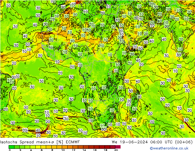 Isotachs Spread ECMWF We 19.06.2024 06 UTC