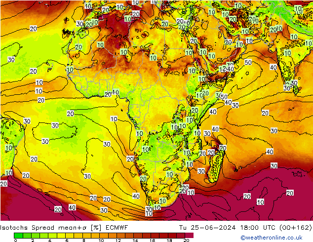 Isotachen Spread ECMWF di 25.06.2024 18 UTC