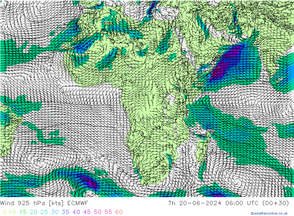 wiatr 925 hPa ECMWF czw. 20.06.2024 06 UTC