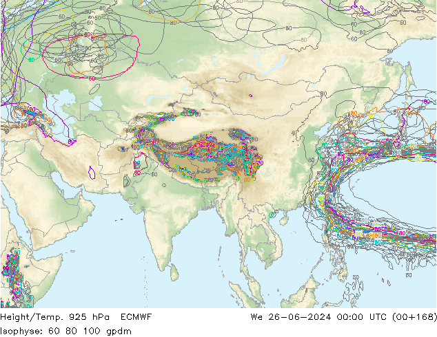 Geop./Temp. 925 hPa ECMWF mié 26.06.2024 00 UTC