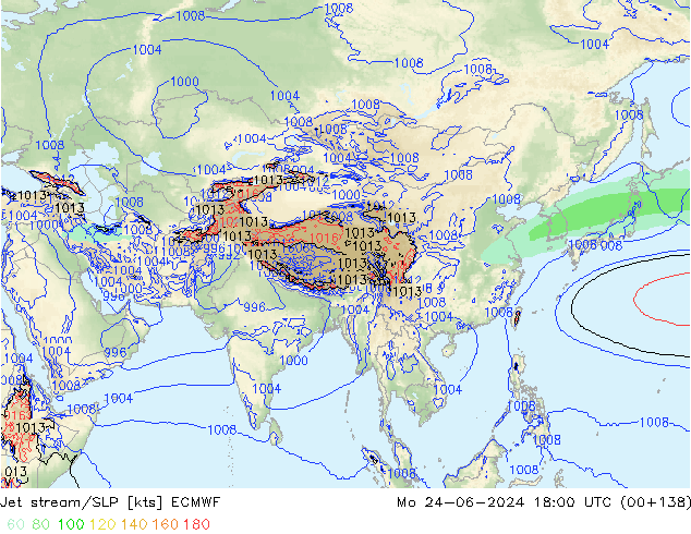 Jet Akımları/SLP ECMWF Pzt 24.06.2024 18 UTC