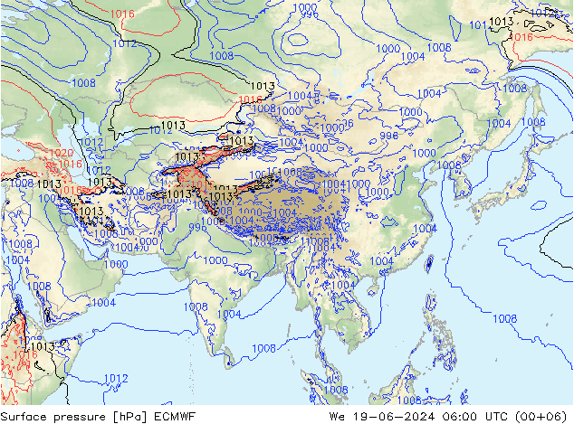 Atmosférický tlak ECMWF St 19.06.2024 06 UTC