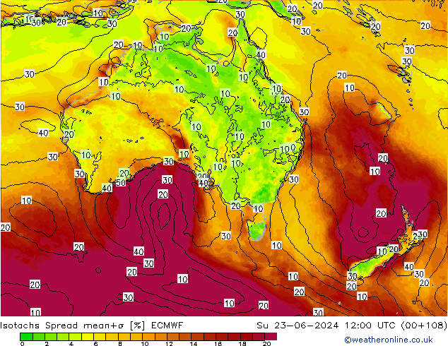 Isotachs Spread ECMWF Dom 23.06.2024 12 UTC