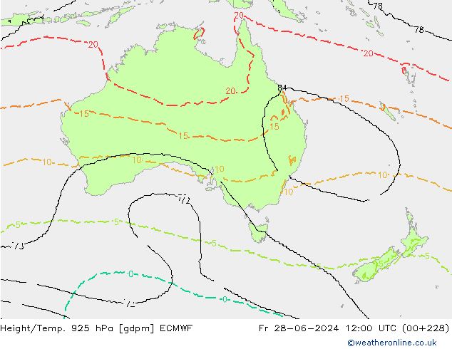 Height/Temp. 925 hPa ECMWF Pá 28.06.2024 12 UTC