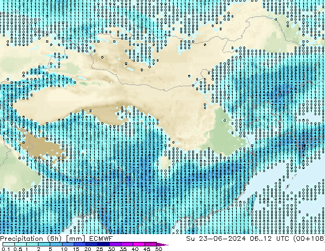 Precipitation (6h) ECMWF Su 23.06.2024 12 UTC