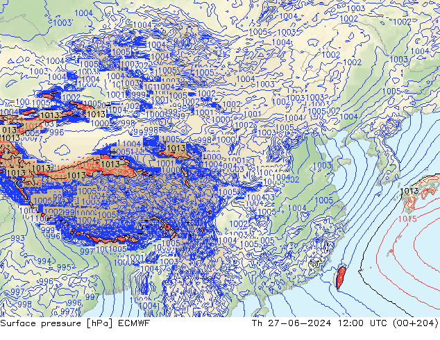 Atmosférický tlak ECMWF Čt 27.06.2024 12 UTC