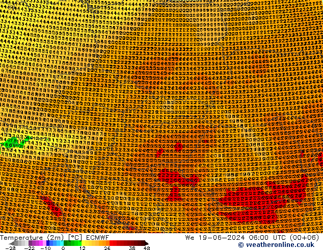 Temperatuurkaart (2m) ECMWF wo 19.06.2024 06 UTC