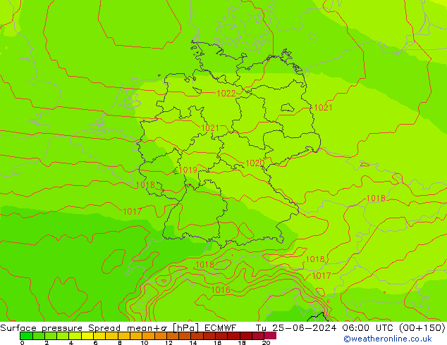 pressão do solo Spread ECMWF Ter 25.06.2024 06 UTC