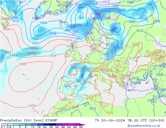 Precipitação (6h) ECMWF Qui 20.06.2024 00 UTC