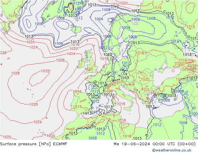 地面气压 ECMWF 星期三 19.06.2024 00 UTC