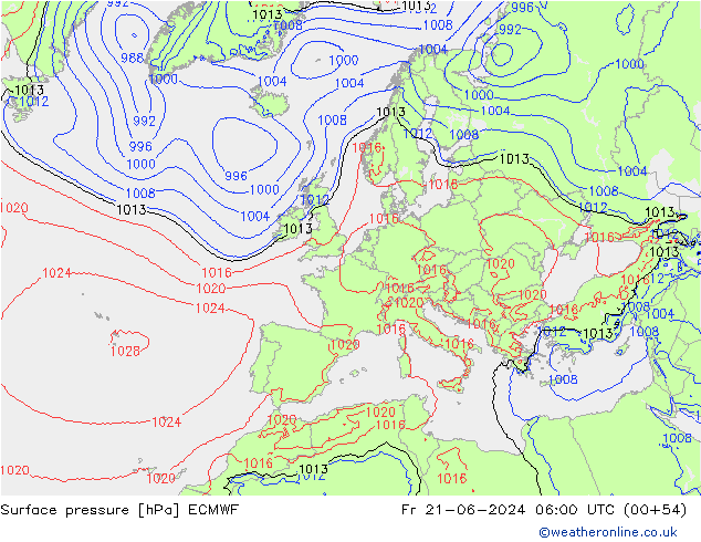 Bodendruck ECMWF Fr 21.06.2024 06 UTC