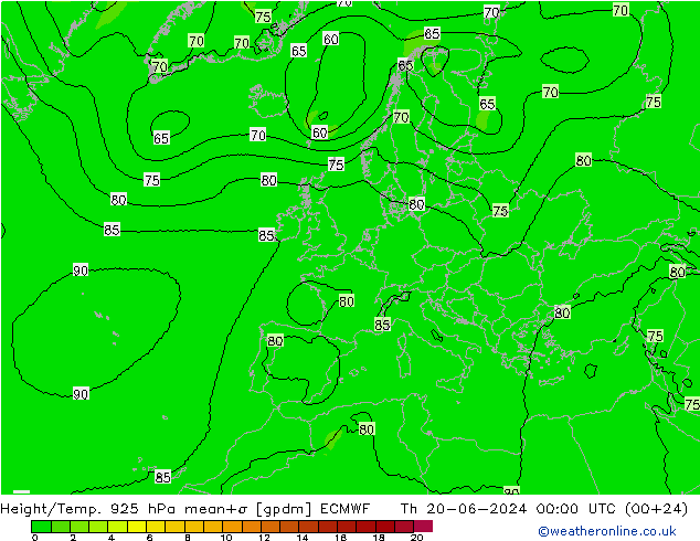 Height/Temp. 925 hPa ECMWF Th 20.06.2024 00 UTC